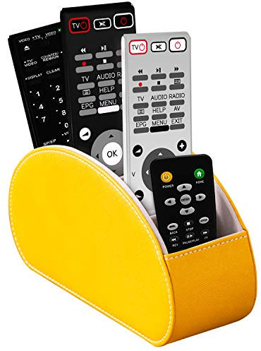 SANQIANWAN Fernbedienungshalter für Aufbewahrungsbox aus PU-Leder, Fernbedienungshalter mit 5 Fächern für TV-Receiver, DVD, Schreibtisch, Stift, Küche, Badezimmer, Make-up (Gelb)