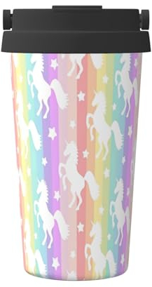FRESQA Tazza termica da viaggio con unicorni su strisce colorate, perfetta per esterni e interni