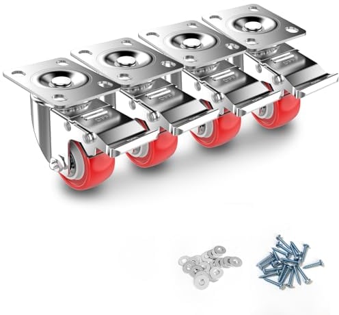 Deutnart Möbelrollen 38mm Lenkrollen mit Bremsen, [4 Stk bis 200kg] Schwerlastrollen Set Leise Schwenkrollen Polyurethan Transportrollen Räder für Möbel ohne Spuren Rollen für Palettenmöbel