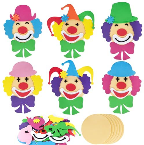 BETESSIN 6pcs Clown Deko Schaumstoff Sticker Selbstklebend Moosgummi Aufkleber zum Basteln Kinder Bastelset Karneval Geburtstag Party Dekoration Wand Tür Deko