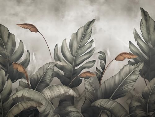 Muralo - Fototapete 3d Effekt - Selbstklebende Tapete 3d - Tapeten für Wohnzimmer Schlafzimmer - Fototapete selbstklebend - Blätter Beton-Optik Motiv - Br.450cm x Hö.300cm