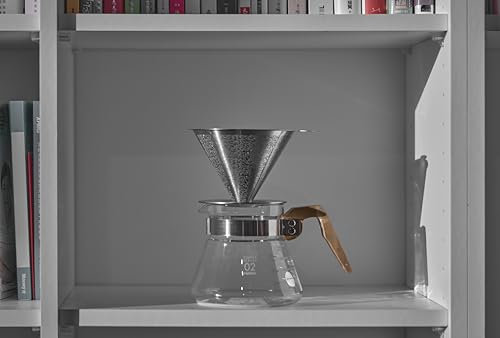 ATHIA Wiederverwendbarer Kaffeefilter, Edelstahl-Tropfer mit lasergeätztem Netzkegel, umweltfreundliches, papierloses Design, passend für die meisten Tassen, Karaffen und Hario-Brauer (Silber