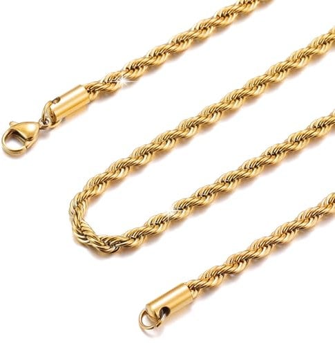 HSWYFCJY 2.5 MM Twist Rope Chain, Stainless Steel Gold Rope Chains Necklace for Men Women Fashion Jewellery Birthday Gift Length of Chain 70 CM