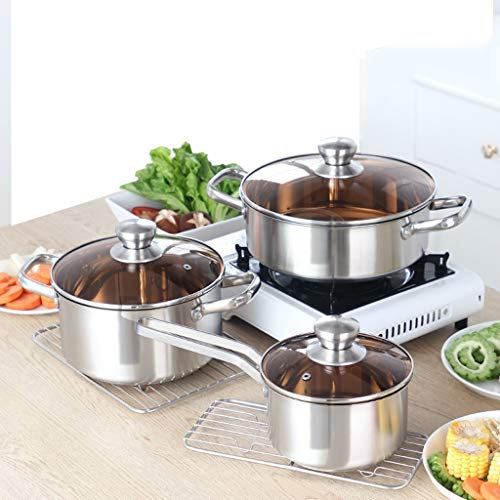 PACUM Töpfe und Pfannen, 3 Stück/Set, verdickter Edelstahl, zum Kochen, Suppentopf, antihaftbeschichtet, zum Braten/Milchtopf, Kochtopf, Glasdeckel, Induktionsherd, Gasherd, Küchenzubehör Vision