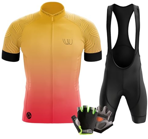 Herren Kurzarm Fahrrad Trikot Set - Rennrad Radhosen mit Halbfinger Sommer Fahrradhandschuhe