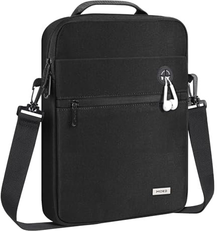 MoKo 12,9-13 Zoll Tablet Tasche Hülle für 13 inch iPad Air M3 2025, 13 iPad Pro M4 & Air M2 2024, Pro 12.9 2024-2018, Tragetasche Schutzhülle mit Schultergurt & Mehreren Taschen, Schwarz