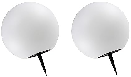 Trango 2er Set SO-003 IP65 LED-Solarleuchte in 30cm Durchmesser Weiß matt mit 3000K warmweiß LED & RGB Farbwechsel LED *SNOWY* Solarkugel, Leuchtkugel, Außenleuchte, Kugellampe, Gartenleuchte, Ball
