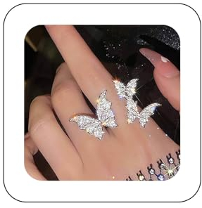 Cimenexe Böhmischen Kristall Schmetterling Ringe Silber Cz Schmetterling Fingerringe Große Schmetterling Halb Offen Ringe Funkeln Strass Schmetterling Knöchel Ring Schmuck Für Frauen Und Mädchen