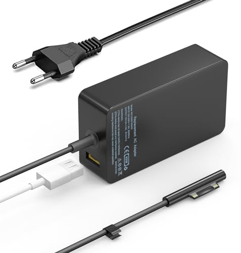 65W Surface Ladekabel 15V 4A Microsoft Surface Ladegerät für Surface Book3/2/1 Surface Laptop7/6/5/4/3/2, Surface Go 4/3/2,Surface Pro 11/10/9/8/7/7+/6/5/4/3/X Microsoft Surface Ladekabel 10FT mit USB