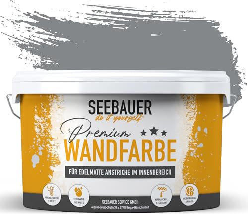 SEEBAUER diy Peinture murale gris pour intérieur (No. 238 Graphite Grey 5,0 Litre) Tons gris haute opacité