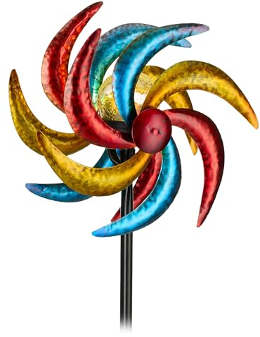 Relaxdays Moulin à Vent Solaire, HLP : 117 x 30 x 15, décoration de Jardin, résistant aux intempéries, Fer, coloré