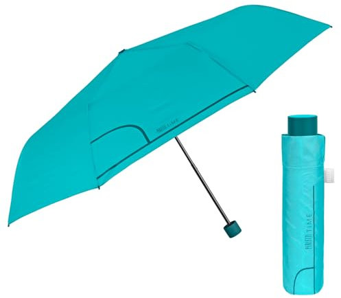 PERLETTI Regenschirm Kompakt Handtasche für Damen - Taschenschirm Manuell für Frauen Mädchen - Damenschirm Regen Schirm Sturmfest Leicht Mini - Durchmesser 97 cm (Türkis)
