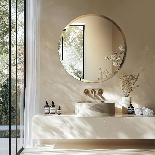 Artloge Wandspiegel Rund Klein Dekospiegel 80cm, runder Spiegel Silber abgeschrägter Spiegel Flur dekorative Wohnzimmerspiegel HD Hochwertiger Hängespiegel für Wohnzimmer Schlafzimmer 80×80