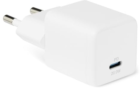 Amazon Basics Cargador de Pared USB-C Nano GaN de Carga Rápida, 20W y 1 Puerto PD 3.1 para Tablets y Teléfonos, Blanco