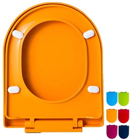 Giural Soft Close Toilet Seat D Shaped, Top Fix Toilet Seat, with Quick Release Easy Clean Technology. Colored Toilet Seat with Adjustable Hinges, Universal, D-Shape,Orange