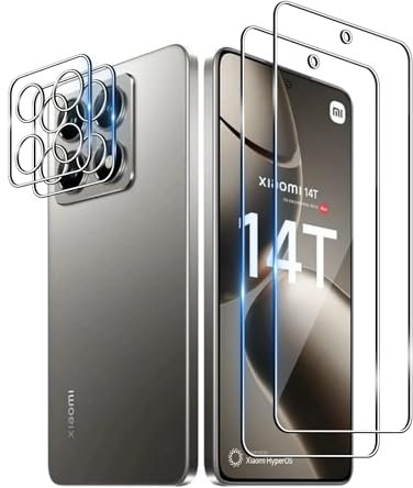 Wookfiss Protector de Pantalla para Xiaomi 14T Alta Definicion 9H Dureza Anti-caída/Anti-rasguños Cristal Templado Vidrio Templado(2)+Cámara Protector(2)