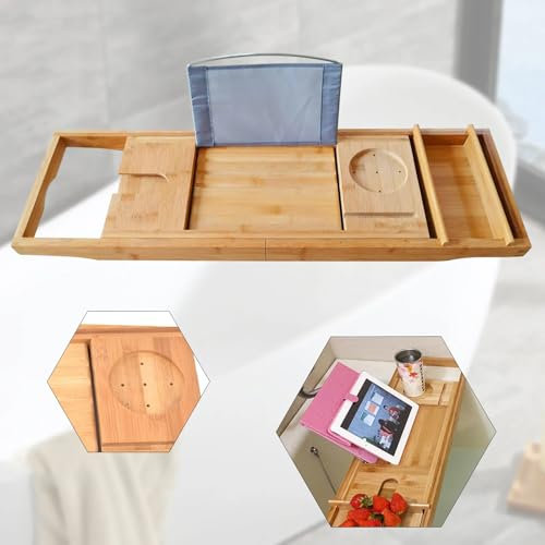 Bambus-Badewannenhalter zur Aufbewahrung von Weingläsern, Handys, Tablets und Anderen Gegenständen, Tablet-Halter-Aufbewahrungsbox für das Badezimmer