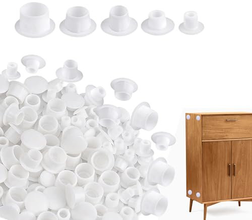250 Stück Abdeckkappen für Bohrlöcher Bohrloch Abdeckkappen Dauerhaft Bohrloch Kunststoff Stopfen Abdeckung Schrauben Weiss für Schrauben Möbel Bohrungen Möbel Verschönern (5mm 6mm 8mm 10mm 12mm)