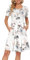 AUSELILY Robe décontractée à Manches Courtes plissée avec Poches Longueur Genou Fleurs Blanches L