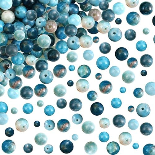TOAOB 100 Stück 4 mm bis 8 mm Natürliche Edelstein Perlen Apatit Runde Lose Perlen mit Loch zum Schmuck Basteln Auffädeln DIY Armband Halsketten Schmuckherstellung
