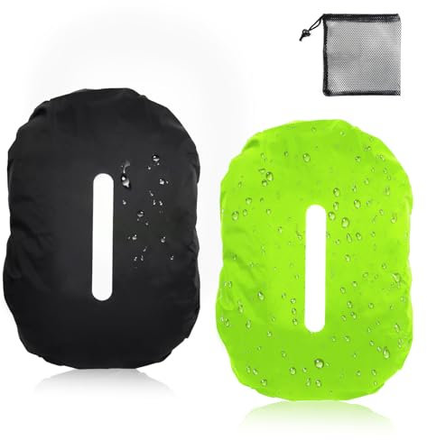 Qcdou Regenschutz Rucksack, 2 Stück Schulranzen Regenschutz(30-40L), Rucksack Regenschutz mit Reflexstreifen für Wandern, Outdoor Camping, Wandern, Radfahren, Rucksackschutz Regenhülle