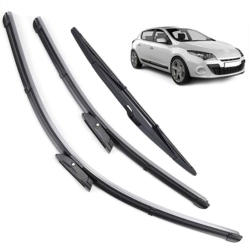 YPSBBHD Kompatibel mit Renault Megane 3 Hatchback Coupe 2008-2016, 3Pcs Scheibenwischerblatt ist Ganzjahres-Wischerblatt vorne und hinten