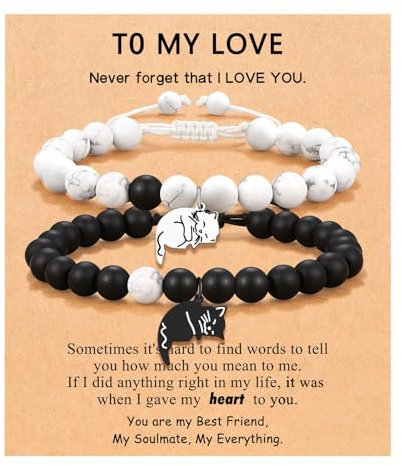 LunarCharm 2 Pieces Cat Bracelet Couple Bracelet Friendship Bracelets Gift for Couple Bracelet Friendship Partner Bracelets Birthday Gift for Valentine's Day Christmas