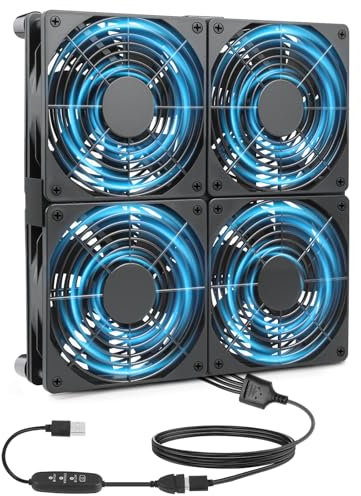 USB Lüfter 120mm 5V PC Lüfter USB ZAKVOP USB Ventilator mit 3 Einstellbare Geschwindigkeiten, 120mm Gehäuselüfter mit Stoßdämpfenden Füßen,USB Computer Ventilator für PC Computer (4)