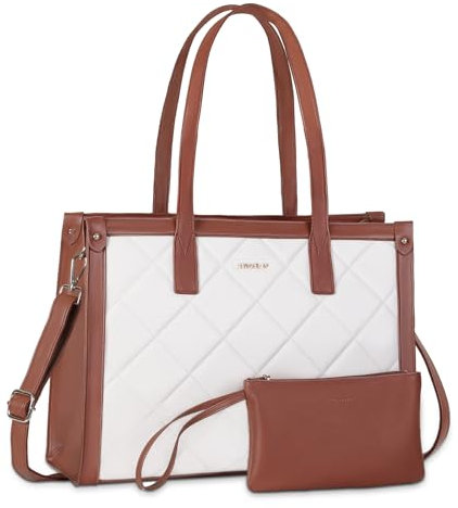 MOSISO Laptoptasche Tragetasche, 15,6 Zoll PU Leder Damen Rhombus Gesteppt Handtasche & Clutch Geldbörse, Wasserdicht Computertasche Arbeit Aktentasche für Business Büro, Braun