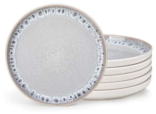 vancasso Serie SNOW Set di 6 Piatti, 26cm Piatti Piani in Gres, Piatti da Tavola, Piatti da Pasta Spaghetti, Forno a Microonde e Lavabile in Lavastoviglie, Smalto Reattivo Beige