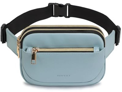 TINYAT Bauchtasche für Damen, Bauchtasche, Gürteltasche, 3 Reißverschlusstaschen, Crossbody-Taillentasche mit verstellbarem Riemen, wasserdichte Bauchtasche, PU, Blau/2064