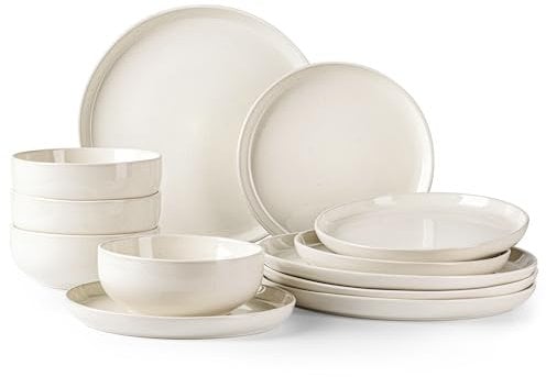 GBHOME Dinne Set for 4 People – 12 Piece Speckled Ceramic Plates and Bowls Sets Chip & Scratch-Resistant Modern Tableware | Dishwasher & Microwave Safe Dinerware