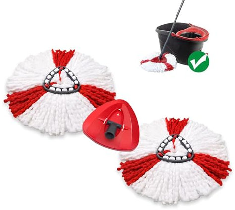 Mop Head Replacements Compatible with Vileda, 2 Pack Spin Mop Heads Refills with A Base Replacement Kit for Vileda Turbo Triangle Swivel Mops, Microfiber, Machine Washable and Easy to Replace