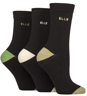 ELLE Women's Soft Cotton Socks - Plain, Striped and Patterned with Hand Linked Toes Multipack of 3 Pairs Size 4-8