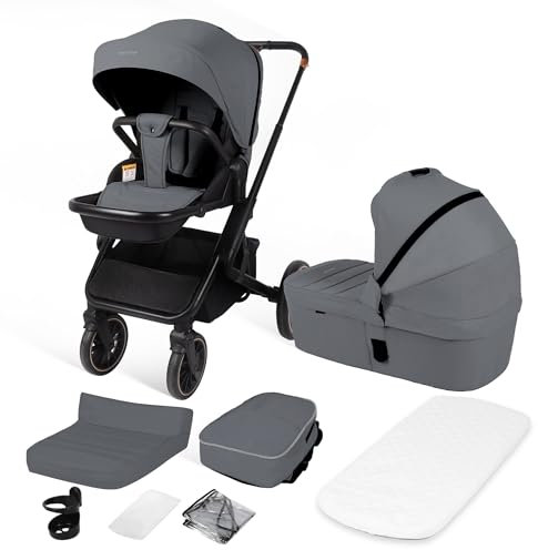 BabyVoyage Kombikinderwagen 2-in-1 ohne Babyschale – Babywanne & Sportsitz, Räder 360° Stoßdämpfer, Federung, Höhenverstellbarer Griff, Zusammenklappbargleiten, Zubehör-Sternenhimmel-Grau