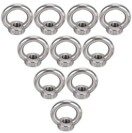 Lashua Ringmutter M6, 10 Stück 304 Edelstahl Ringösen für Hebezubehör, Befestigung von Hängeornamenten, Blumentöpfen und Schaukeln, Silber