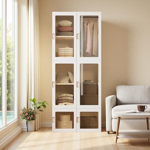 Armario Modular, Plegable Armario de Almacenamiento, Armarios Dormitorio Portátil, 10 Compartimentos, 6 Puertas y 1 Percha, Armarios de Dormitorio para Vestidor, Vestidor (170x69x50cm)