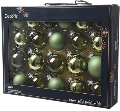 Kaemingk Weihnachtskugeln Glas 5-7cm 21er Set - matt & glänzend & transparent - Christbaumkugeln Weihnachtsbaumkugeln für Weihnachtsbaum - Christbaumschmuck & Weihnachtsbaumschmuck Rosmarin