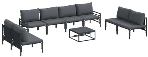 vidaXL Garden Sofa Set 9 pcs Anthracite Steel, Elegant Outdoor Set, Garden Furniture, Comfortable Couch, Patio Sofa, Modern Lounge, Anthracite
