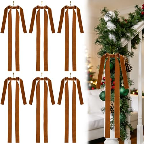 Schleifen Weihnachtsbaum, 6 PCS Weihnachtsschleifen, 60×40cm Schleifen Weihnachten Groß, Türschleife Weihnachten, Weihnachtsbaum Deko, Weihnachtsdekorationen für Veranden, Treppen, Fenster (Braun)