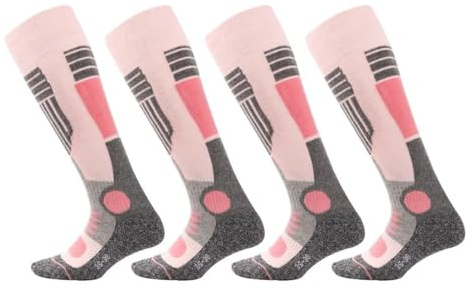 Palleon 4 Paar Damen Skisocken | Thermo Wintersocken mit Polsterung | Warme Kniestrümpfe für Ski, Snowboard, Langlauf & Outdoor