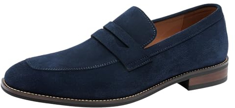 ANUFER Äkta mocka läder Penny Loafers stiliga slip-on formella finskor, Marinblått Xsp, 40.5 EU
