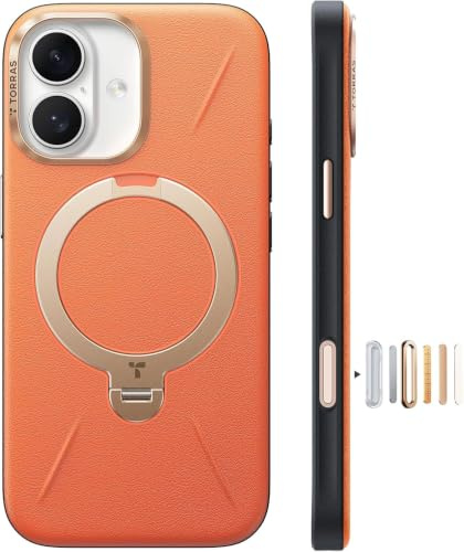 TORRAS Ostand Q3 VegSkin für iPhone 17 Hülle(Nachhaltig Silikonleder) (360° Magnetischer Unsichtbarer Ständer) Premium Haptik Langlebig Hülle iPhone 17 Case Edle Lederstruktur Orange