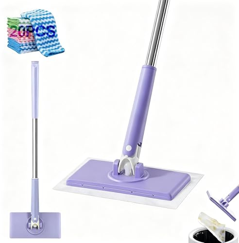 Snap Grip Mini Mop - Zero Touch Cloth Changing Mini Mop with 20 Reusable Towels, Lazy Sweeper Disposable Dust Mop Clip On, Hands Free Push Pull for Dry Wet Cleaning on Floor Window Bathroom