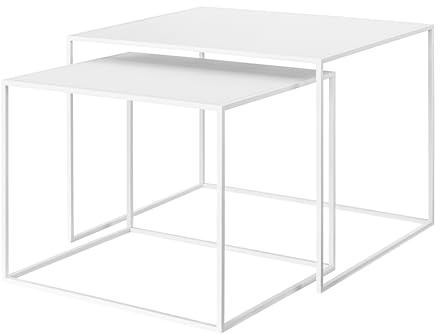 blomus Set 2 Beistelltische FERA | White | Größe L | H 40 cm, B 50 cm, T 40 cm | H 45 cm, B 60 cm, T 50 cm | Metall Beistelltisch Set | Wohnzimmertisch modern