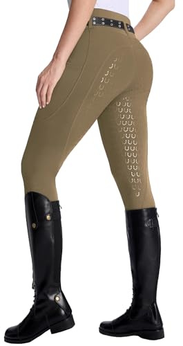 DMVOD Leggings da equitazione da donna con inserti completi in silicone grip attivo - Pantaloni da equitazione per donne, marrone, XS
