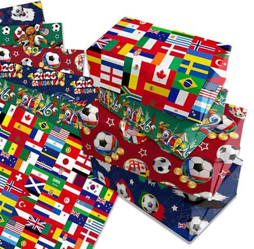 12 Blätt Geschenkpapier Fußball Motiv Fan Geschenkverpackung,6 Stile für ür Public Viewing & Fußball Geburtstag Urlaub Geburtstag Gift Wrapping Paper DIY Zubehör,50 x 68 cm