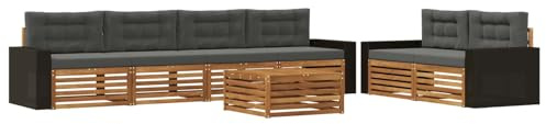 vidaXL Outdoor-Sofagarnitur 7 pcs Natur und Anthrazit Polyester, Garten-Lounge, modernes Outdoor-Sofa, modulares Set für Terrasse, Bequeme Sitzmöbel