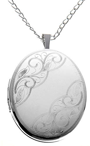 Pendentif médaillon ovale en argent sterling avec chaîne de 45,7 cm et boîte cadeau
