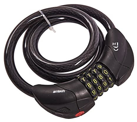 Amtech 900mm x 12mm Security Cable Lock with Built-in LED Combination, T1835, Black